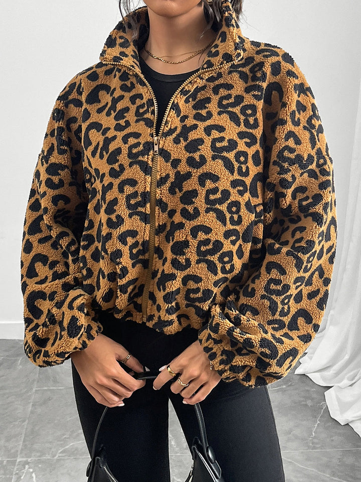 Stilla | Langærmet jakke med leopardmønster og lynlås