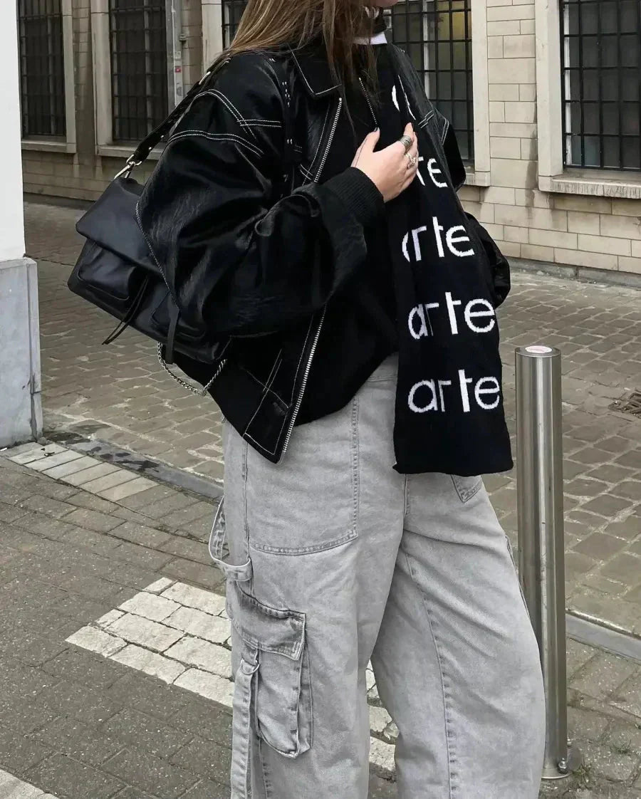 Stilla | Oversized Künstlæder Bomberjakke Streetstyle Overgangsjakke Trendy Fritidsmode