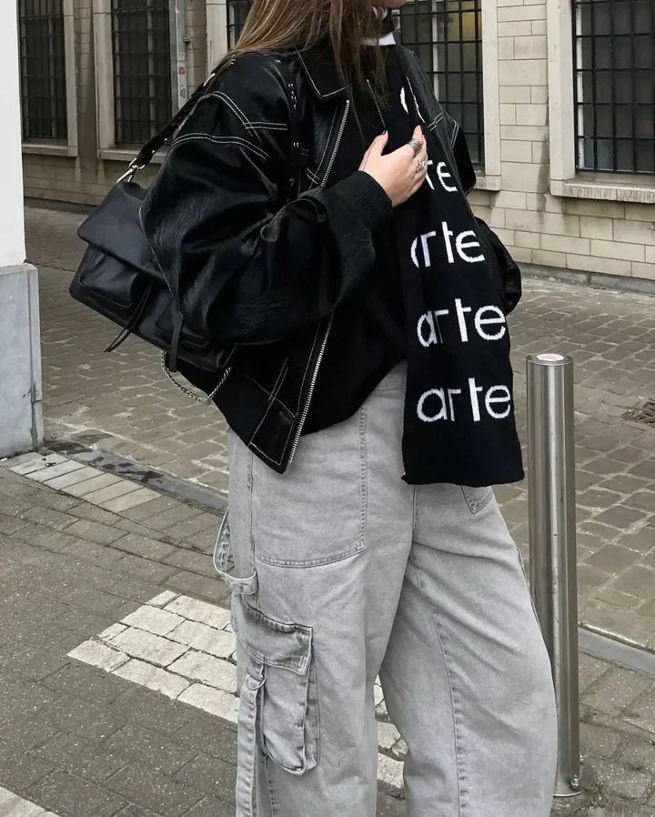 Stilla | Oversized Künstlæder Bomberjakke Streetstyle Overgangsjakke Trendy Fritidsmode