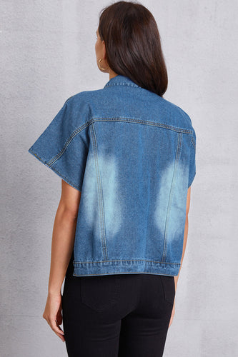 Stilla | Knapstolp Kortærmet Denim Top