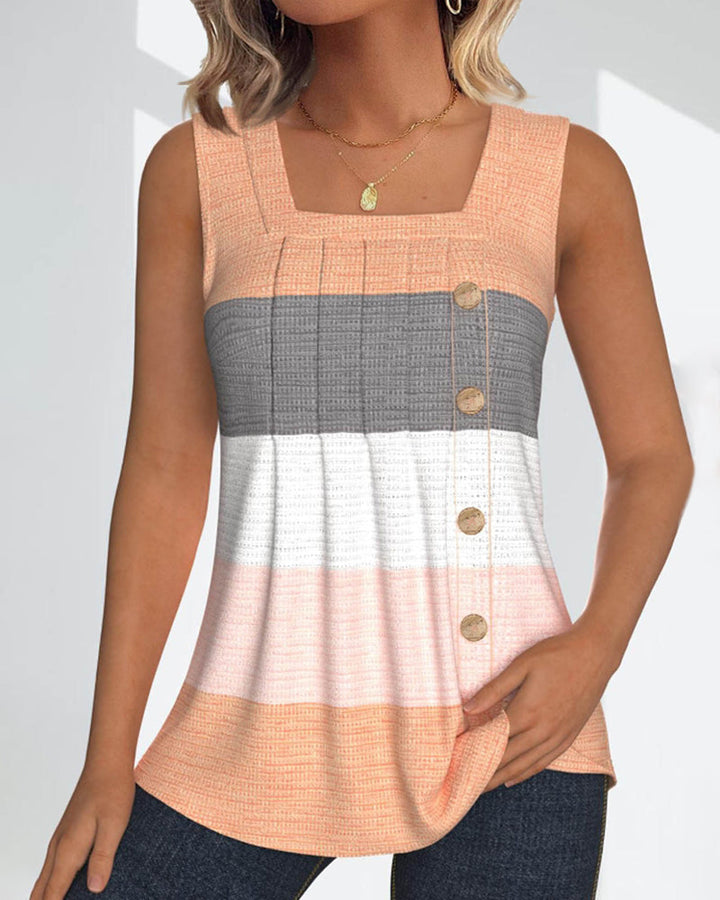 Stilla | Stribet tanktop med knapper og plisseringer