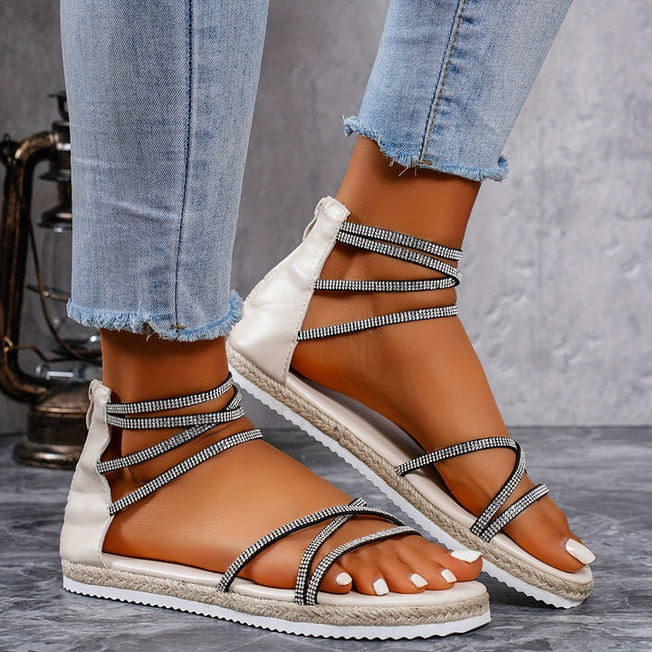 Stilla | Sommer Sandaler Til Damer Med Krydsende Stropper Sort Beige, Elegante Og Komfortable