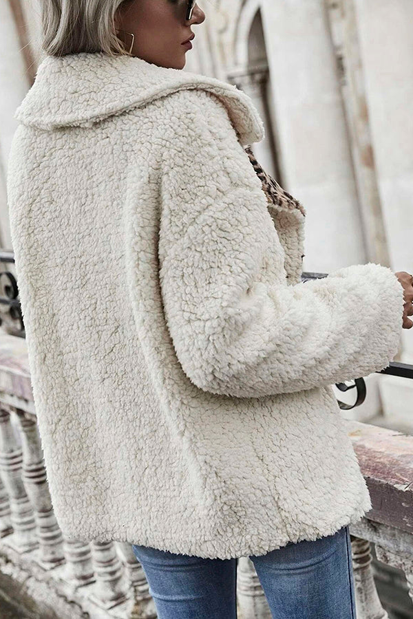 Stilla | Oaklynn Leopard Print Dobbeltknap Teddy Frakke