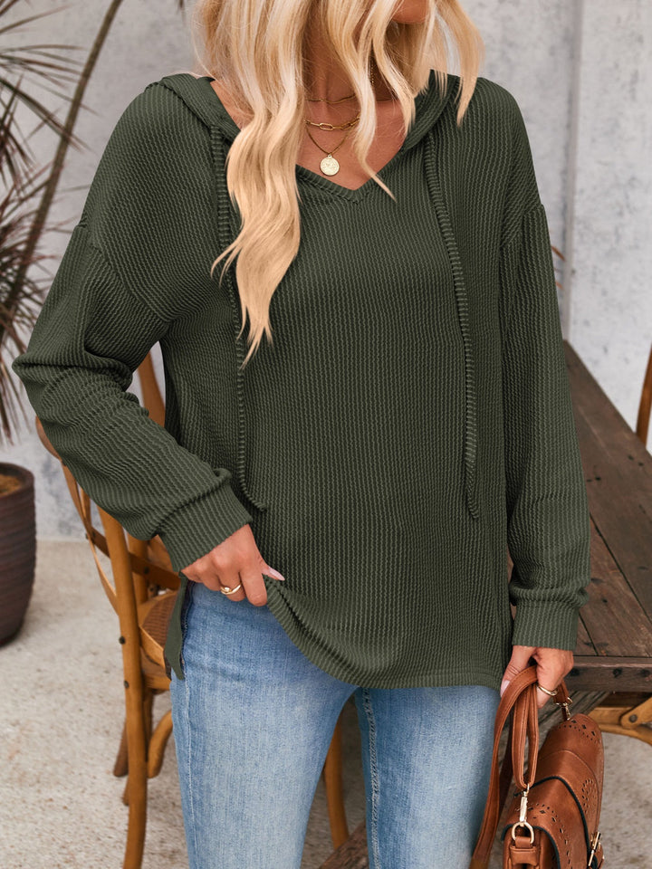 Stilla | Sweatshirt med hætte Double Take med snor, nedadgående skuldre og lange ærmer