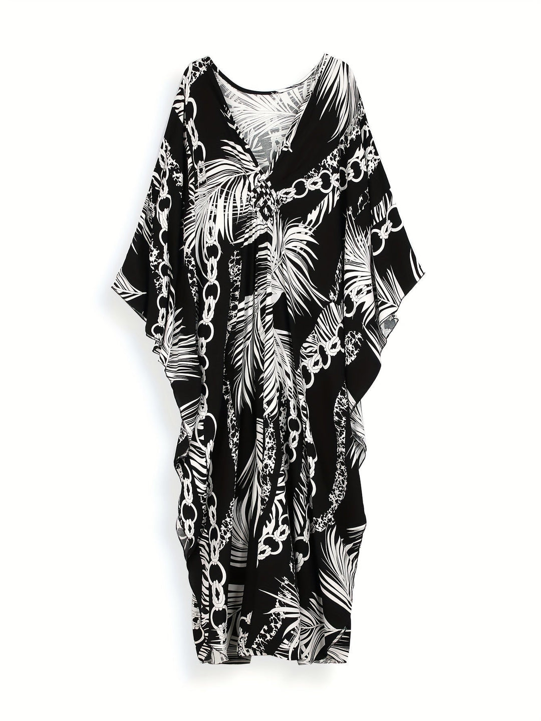Stilla | Boho Maxi Kjole Sort Sommerstrandkjole Med V-Hals