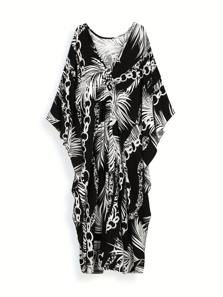 Stilla | Boho Maxi Kjole Sort Sommerstrandkjole Med V-Hals