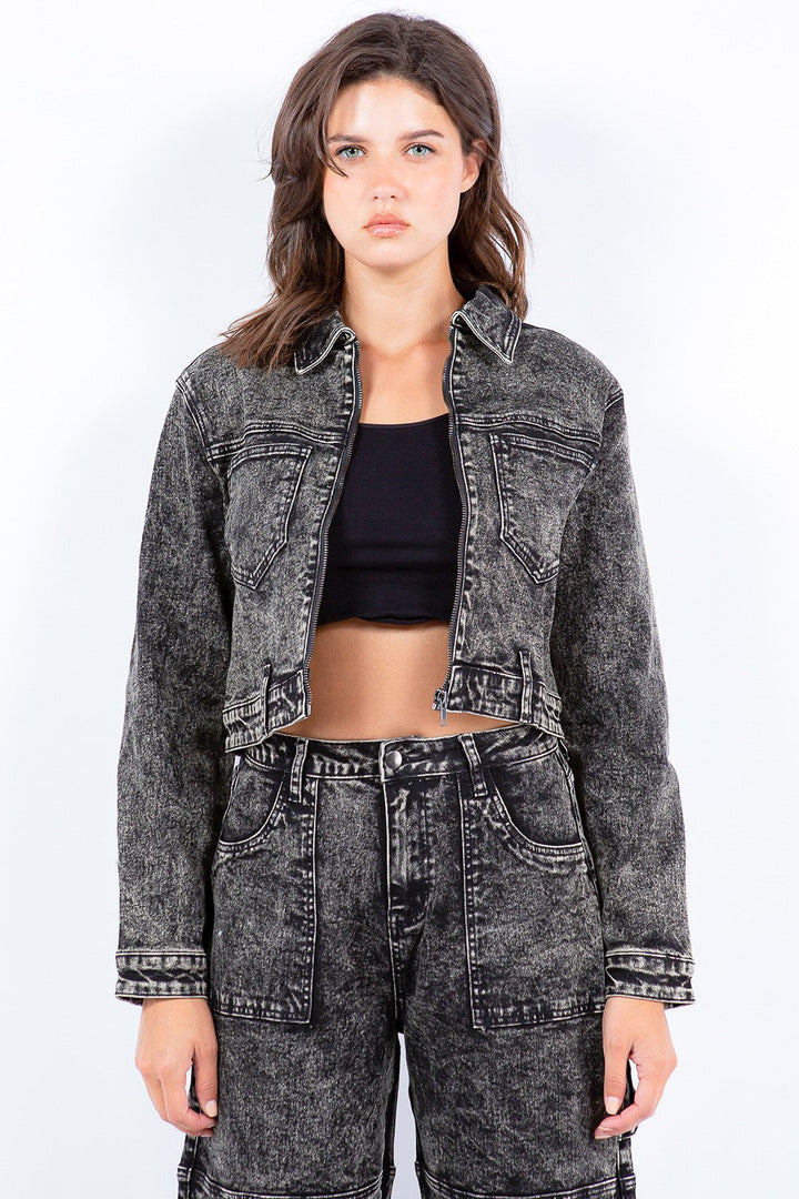 Stilla | Kort Skåret, Falmet, Neddypfarvet Zip Jakke Fra American Bazi
