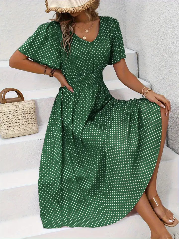 Stilla | Midi Polkadot Kjole Med Spids Udskæring Og Rynkede Ærmer Summer Look