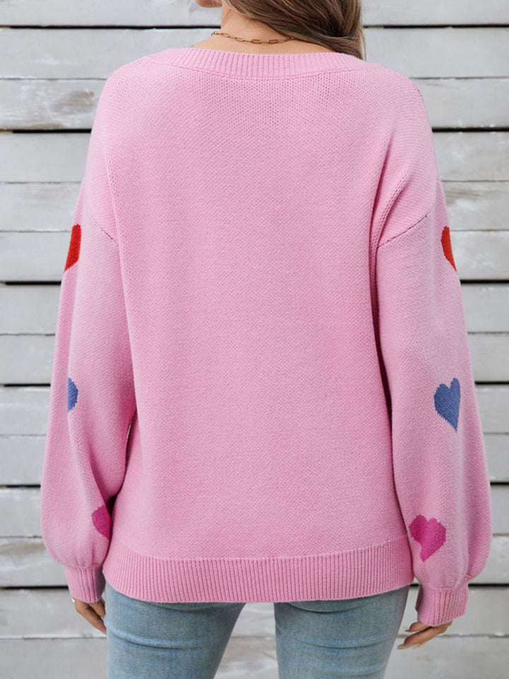 Stilla | Hjerteformet Rundhalset Sweater Med Lange Ærmer