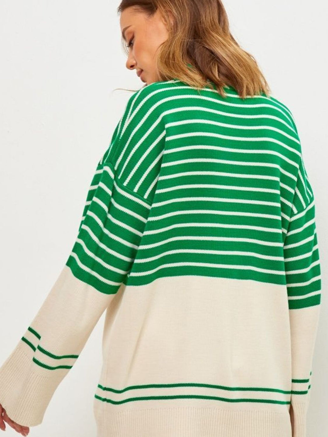 Stilla | Stribet Pullover Med Lange Ærmer og Ståkrave