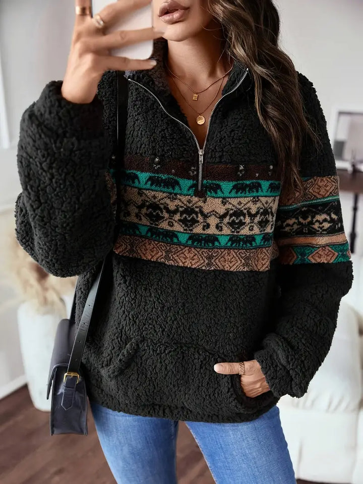 Stilla | Strik Teddy Sweatshirt Med Lynlås Ved Halsen