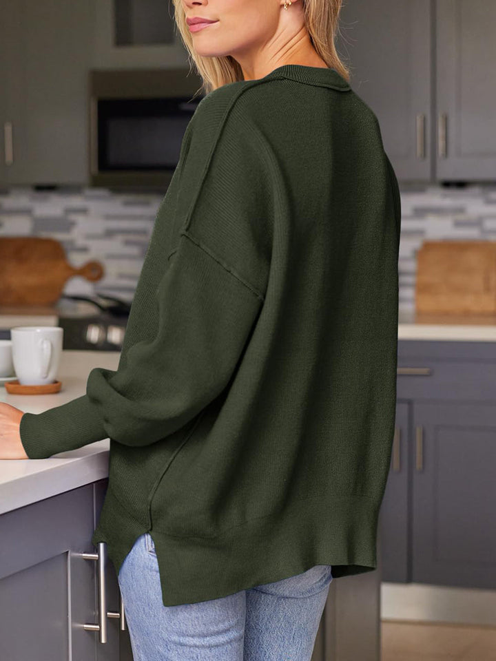 Stilla | Rundhals Pullover med Slids og Faldende Skuldre