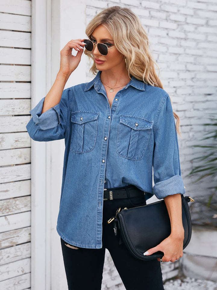 Stilla | Opkravede Hals Denim Jakke