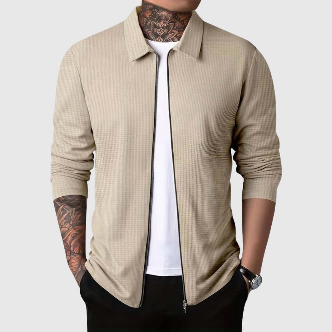 Stilla | Herre Vaffelstrik Zip-Up Jakke