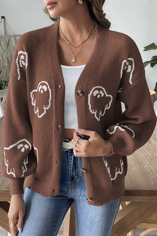 Stilla | Cozy Halloween Ghost Striktrøje med Knapper