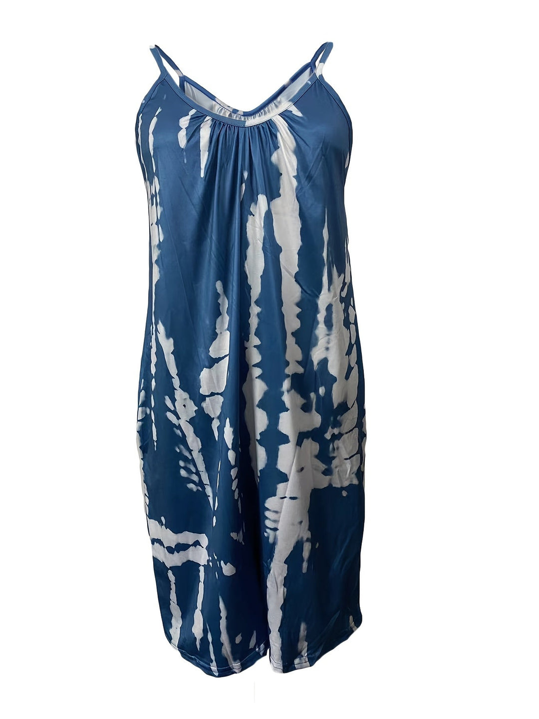 Stilla | Boho Blue Tie Dye Ærmeløs Romper Med Rund Hals