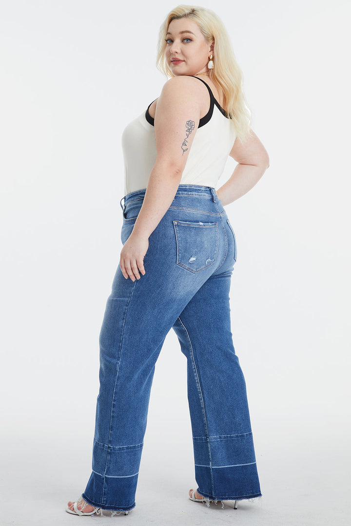 Stilla | Full Size Høj Talje Kattev Whisker Bred Skinds Jeans