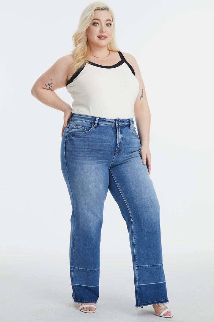 Stilla | Full Size Høj Talje Kattev Whisker Bred Skinds Jeans