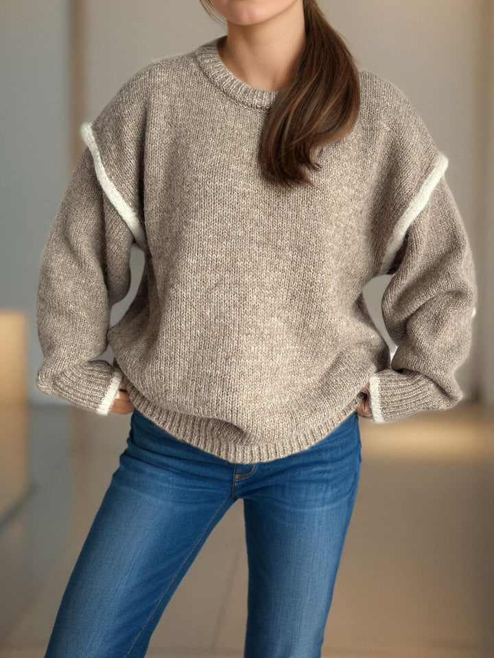 Stilla | Pullover med rund halsudskæring, overskårne skuldre og kontrasterende kant