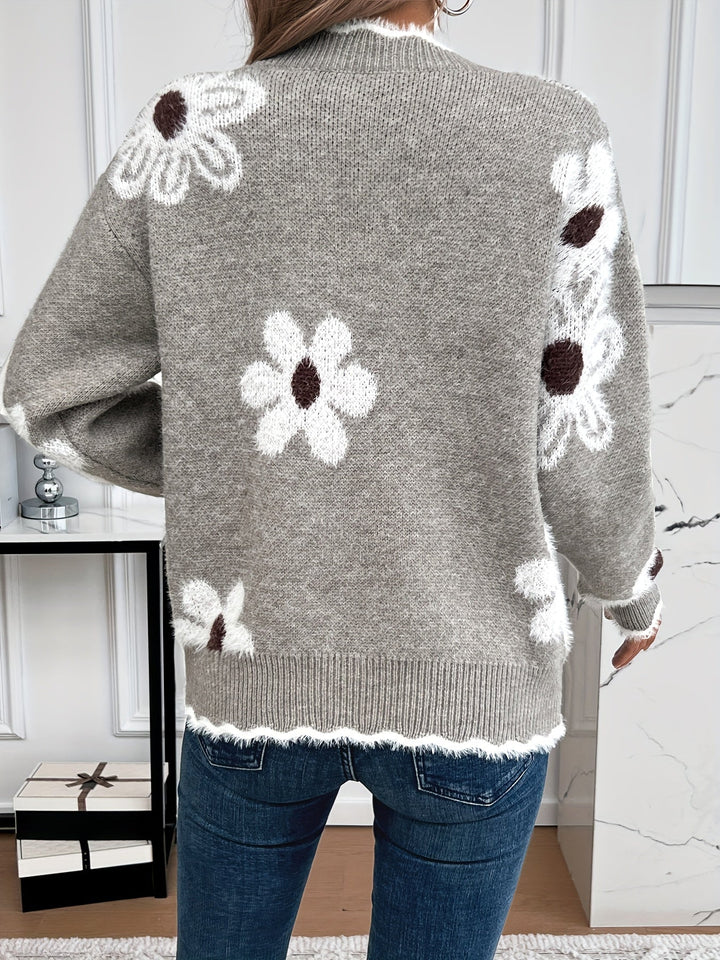 Stilla | Pullover Med Floralt Mønster Strikket