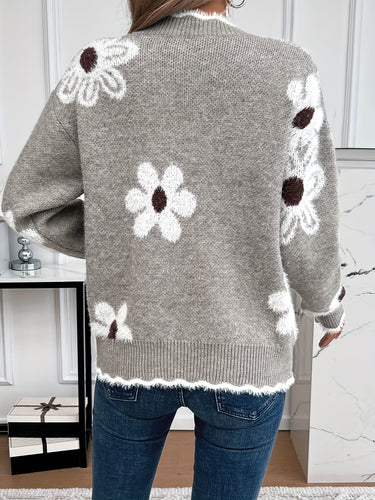 Stilla | Pullover Med Floralt Mønster Strikket