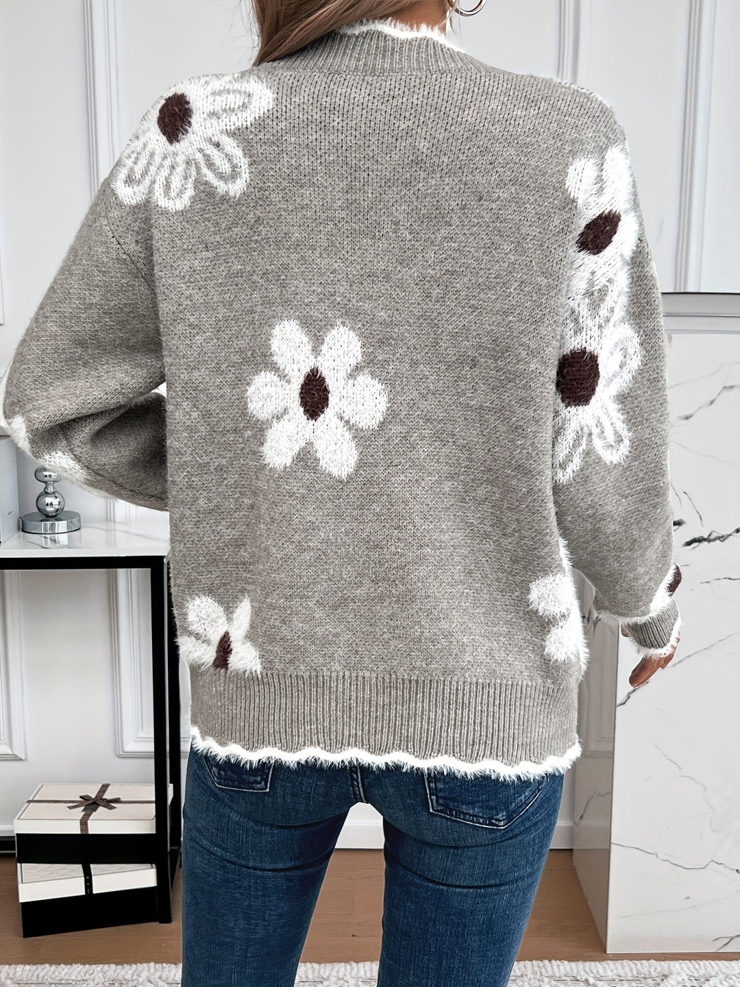 Stilla | Strikketrøje Med Blomster Mønster