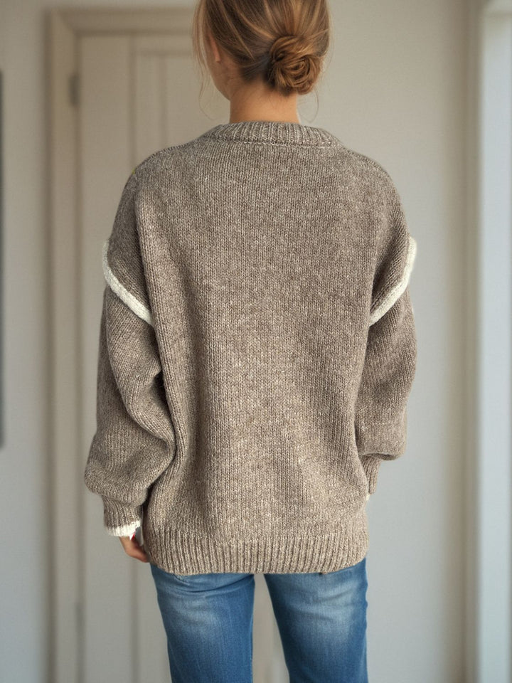 Stilla | Pullover med rund halsudskæring, overskårne skuldre og kontrasterende kant