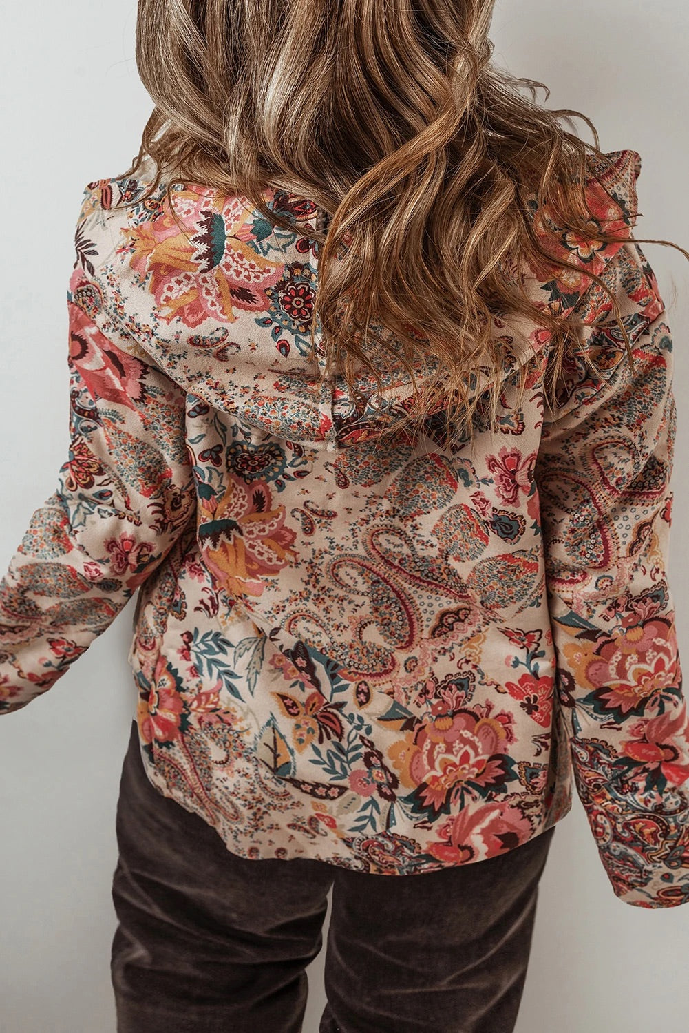 Stilla | Vintage Paisley Blomstertrykt Sherpa Futter Hættejakke
