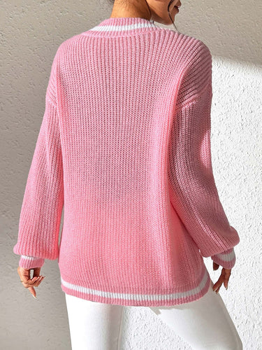 Stilla | Pullover med lange ærmer og kontrasterende kant og V-udskæring