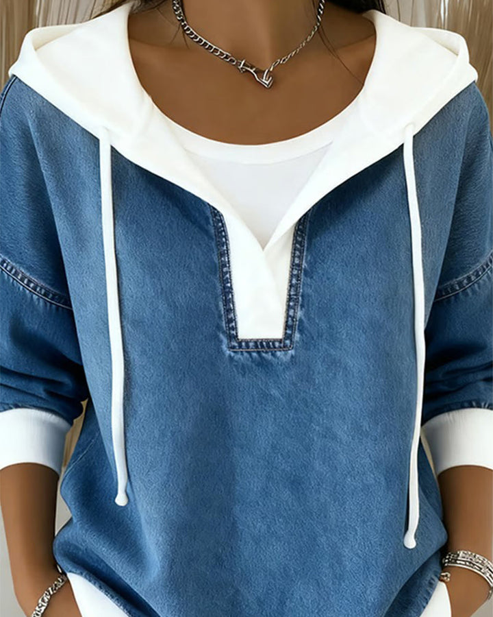 Stilla | Sweatshirt med snøring og denimindsatser