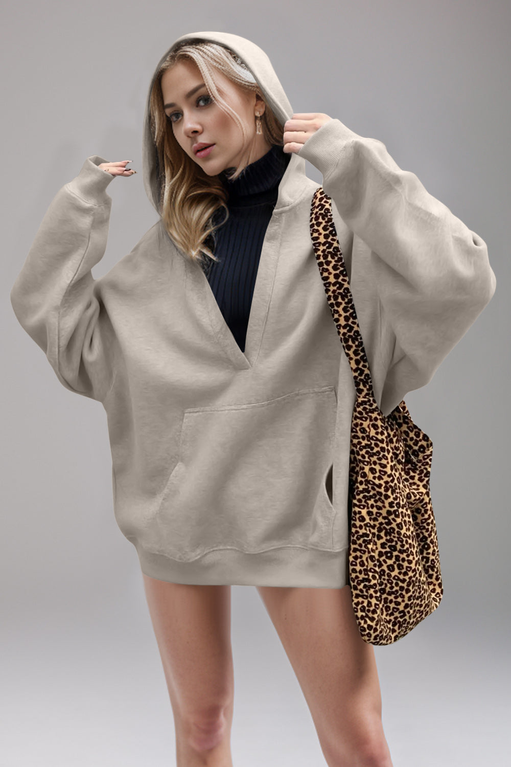 Stilla | Basic Bae Air Scuba Hættepullover Med Lange Ærmer og Kængurulomme