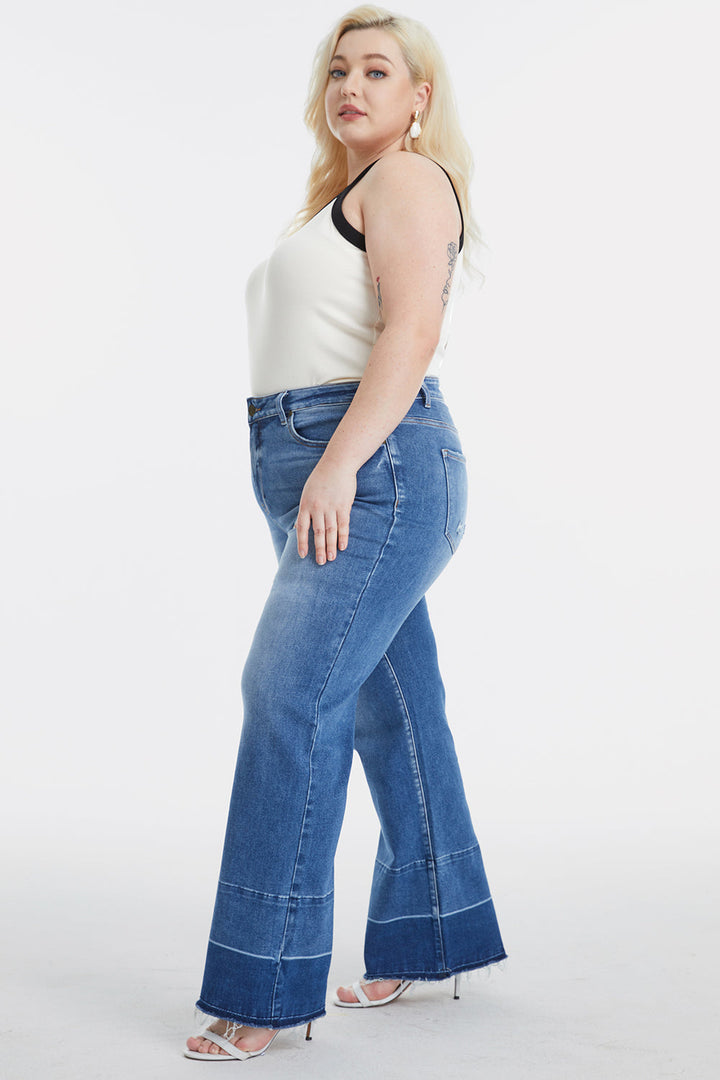 Stilla | Full Size Høj Talje Kattev Whisker Bred Skinds Jeans