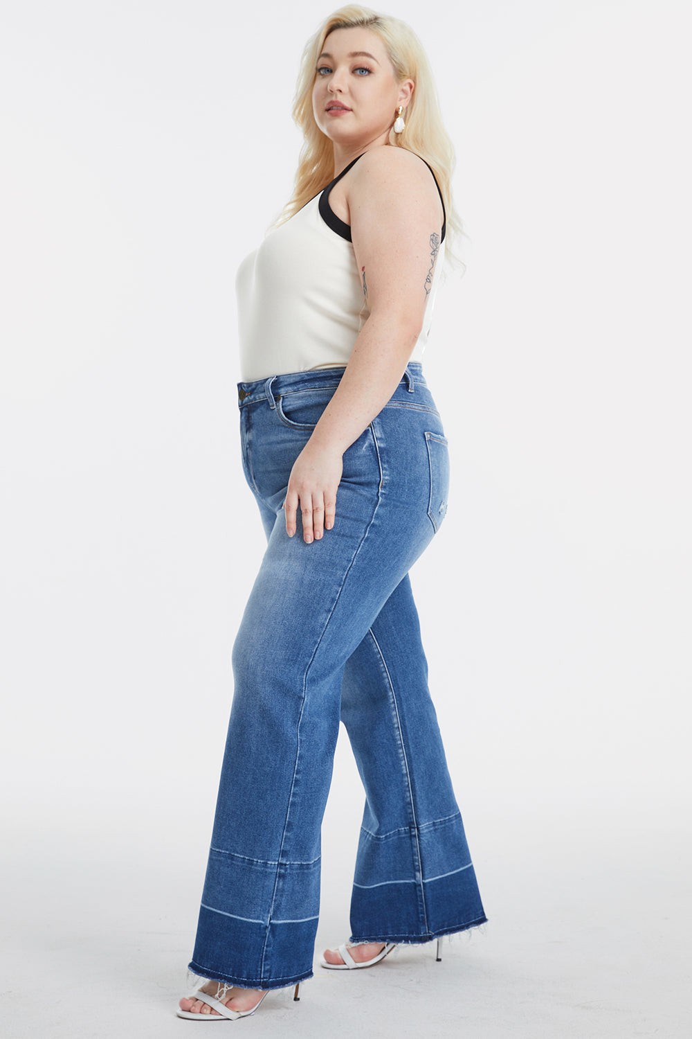 Stilla | Full Size Høj Talje Cat's Whisker Wide Leg Jeans