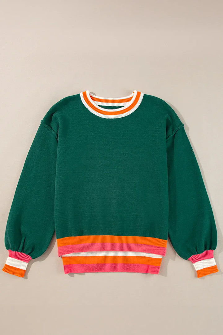 Stilla | Kontrastpullover Med Lange Ærmer og Rund Halsudskæring