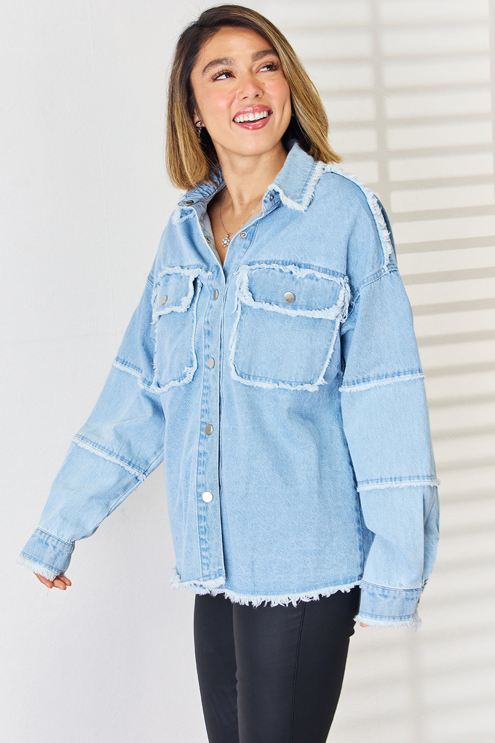 Stilla | Raw Hem Dropped Shoulder Denim Top