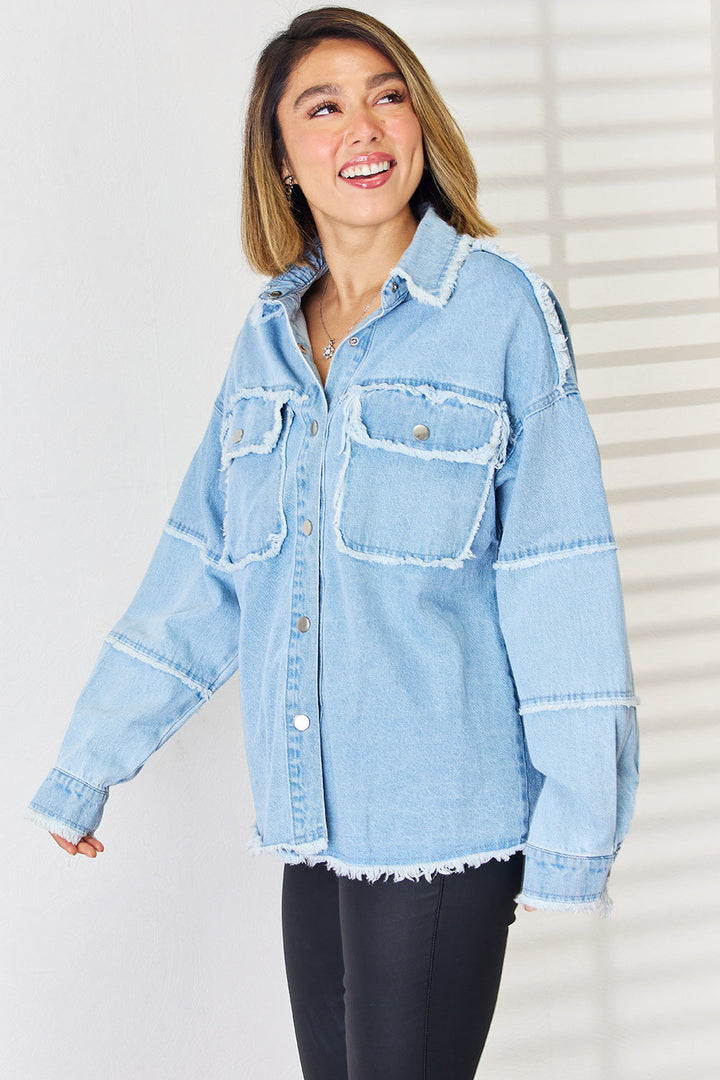 Stilla | Raw Hem Droppet Skulder Denim Top