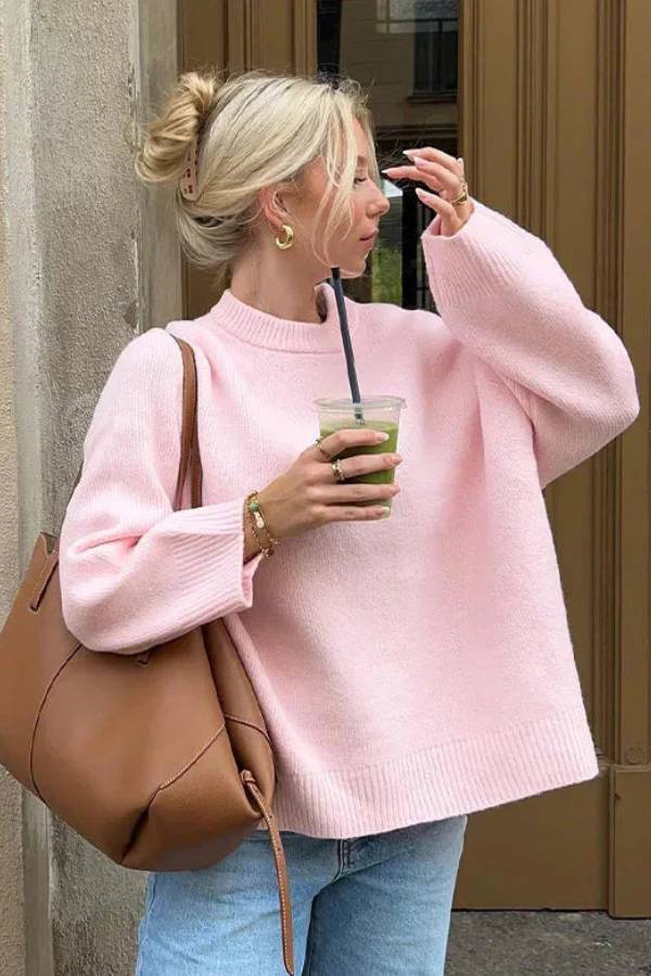 Stilla | Sød Rosa Pullover Med Rund Halsudskæring
