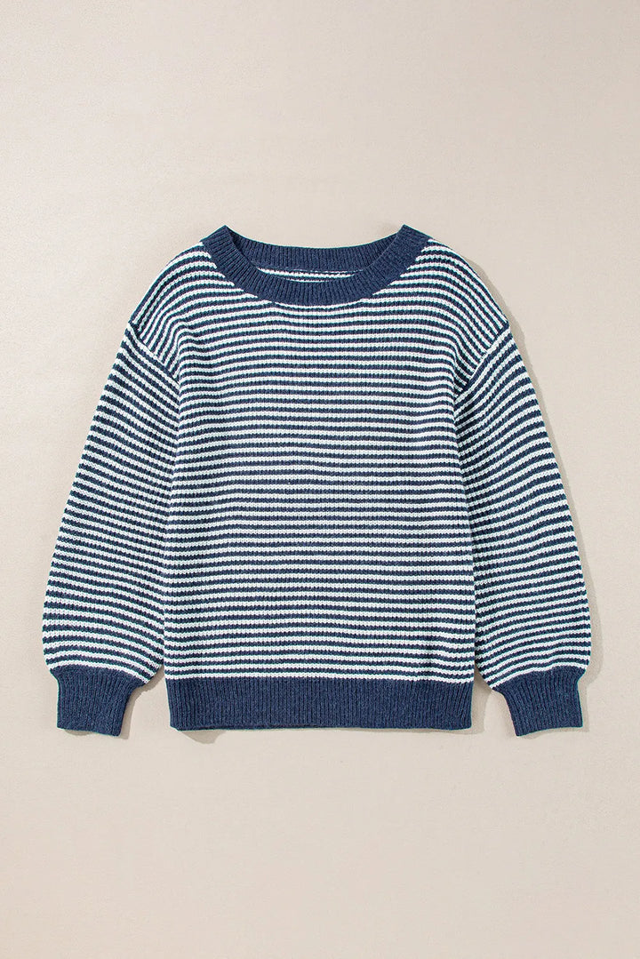 Stilla | Stribet Pullover Med Rund Halsudskæring og Faldende Skuldre