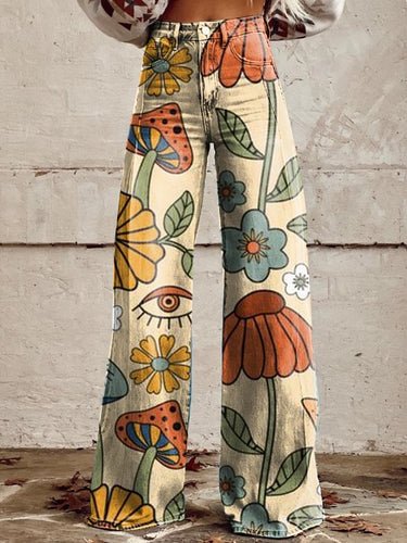 Stilla | Vintage blomster bredskåret bukser