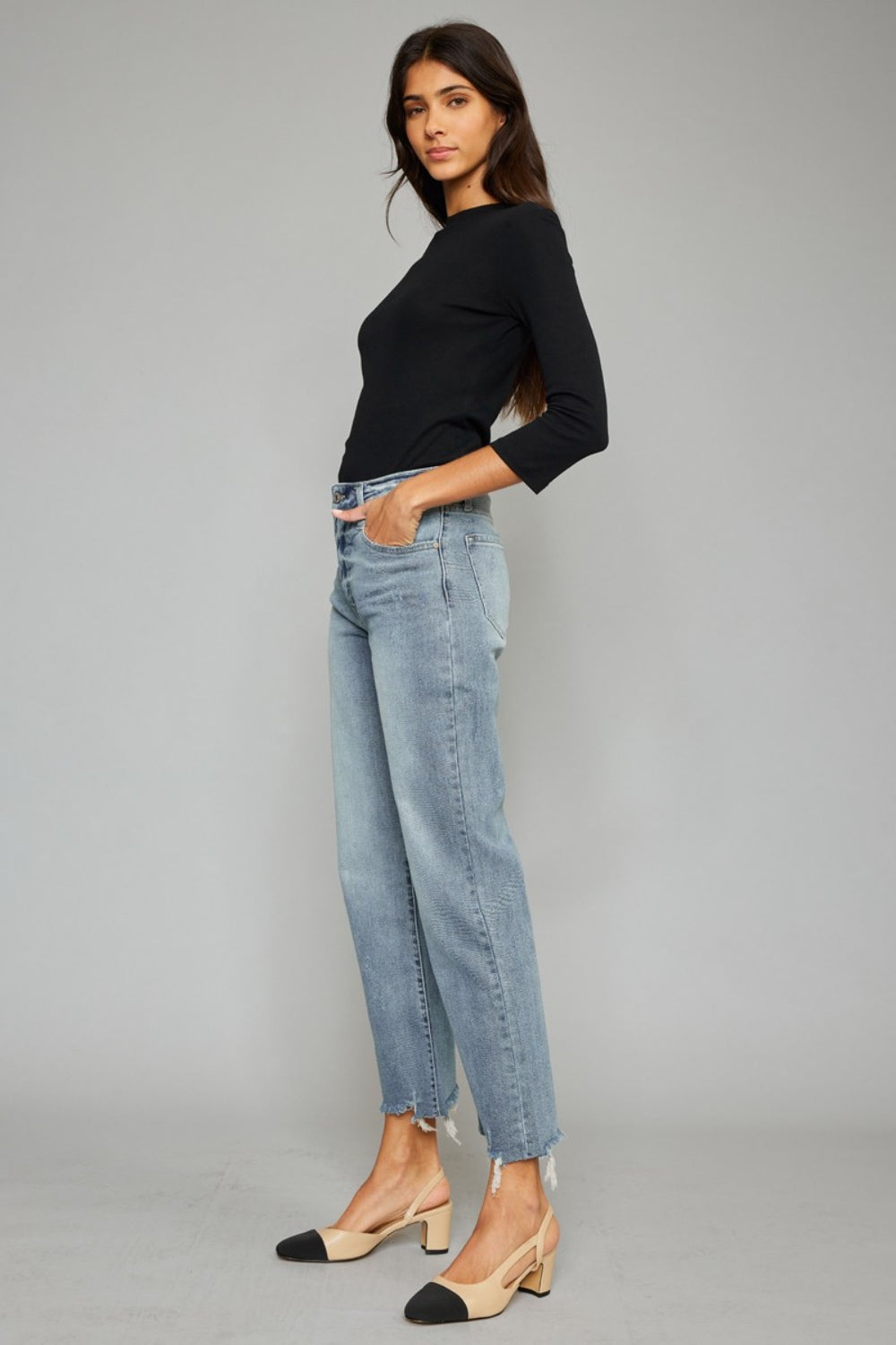 Stilla | Høj Talje Rå Kant Beskåret Bred Ben Jeans