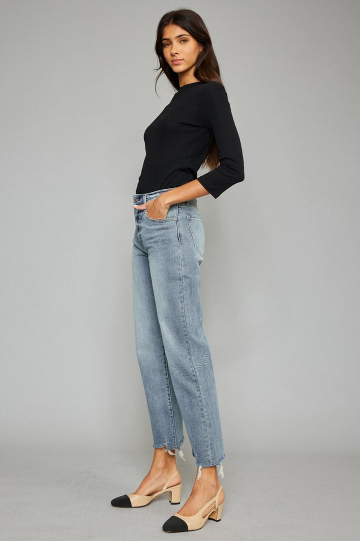 Stilla | Høj Talje Raw Hem Beskåret Bred Ben Jeans