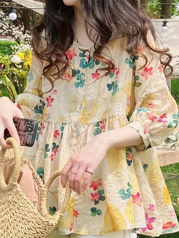 Stilla | Sommerbluse Blomstermønster, 3/4 Ærme Let Og Luftig