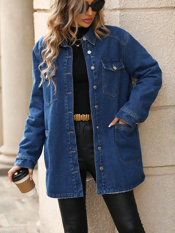 Stilla | Mellemlang Fleece-Denim Jakke