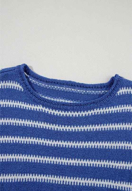 Stilla | Stribet Sweater Med Rund Halsudskæring og Faldende Skuldre