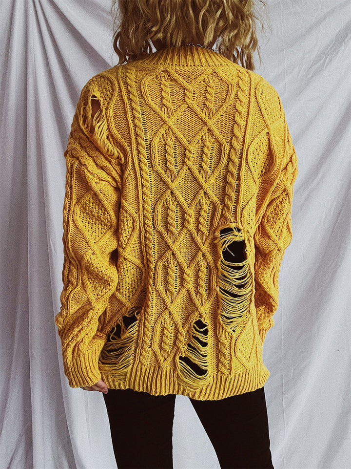 Stilla | Pullover med lange ærmer, rund halsudskæring, lavet af viklet stof med vintagestil