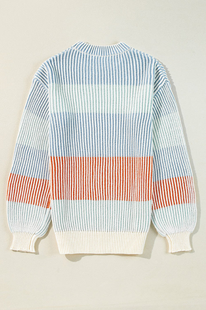 Stilla | Stribet Pullover med Lange Ærmer og Rund Halssnit med Farveblokmønster