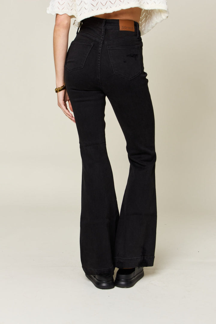 Stilla | Blå fuld størrelse højtaljede distressed flare jeans