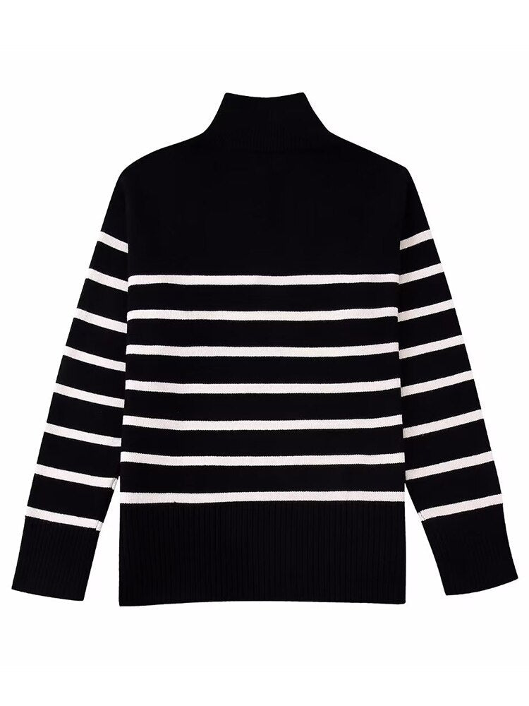 Stilla | Stribet Lynlås Sweatshirt til Damer