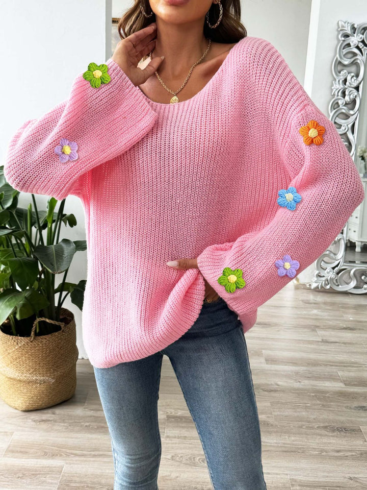 Stilla | Pullover med Floralt Rundhalsetuia og Lange Ærmer