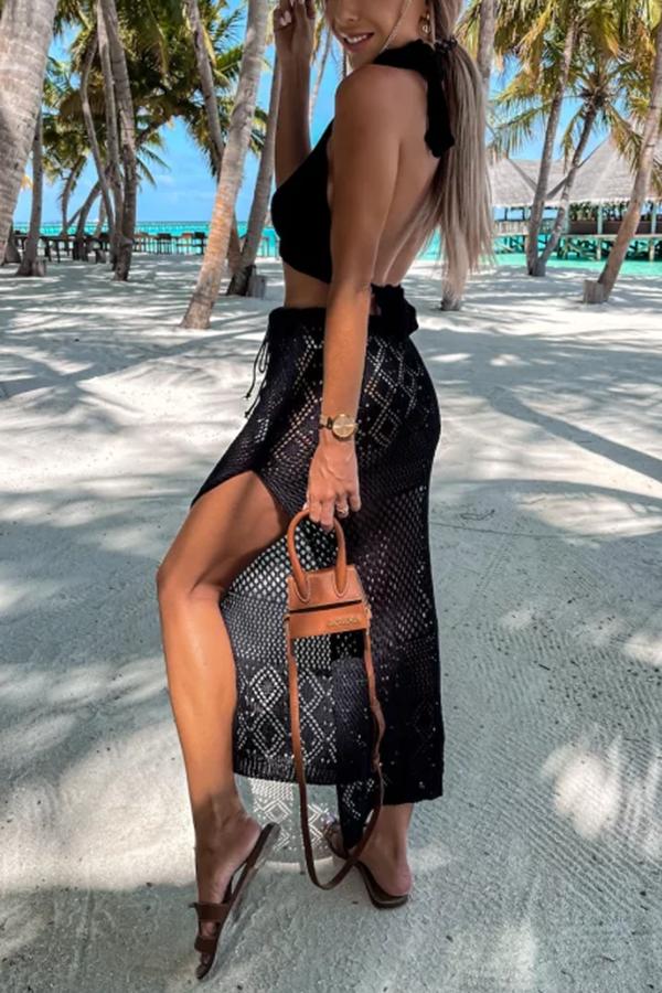 Stilla | Bohemian Beach Babe Hæklet Halterneck Top Nederdel Sæt